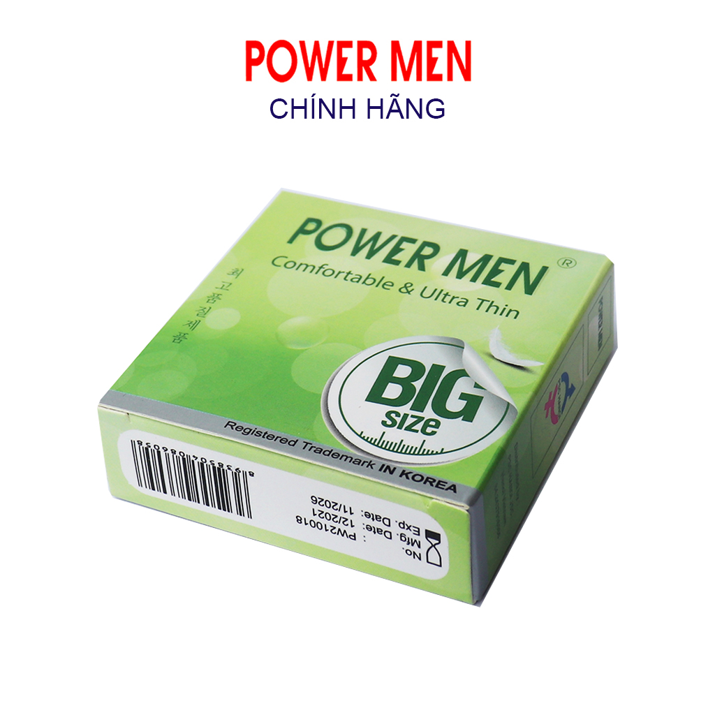 Bao cao su POWER MEN  Hộp 12 bcs siêu mỏng, truyền nhiệt, size lớn 55mm