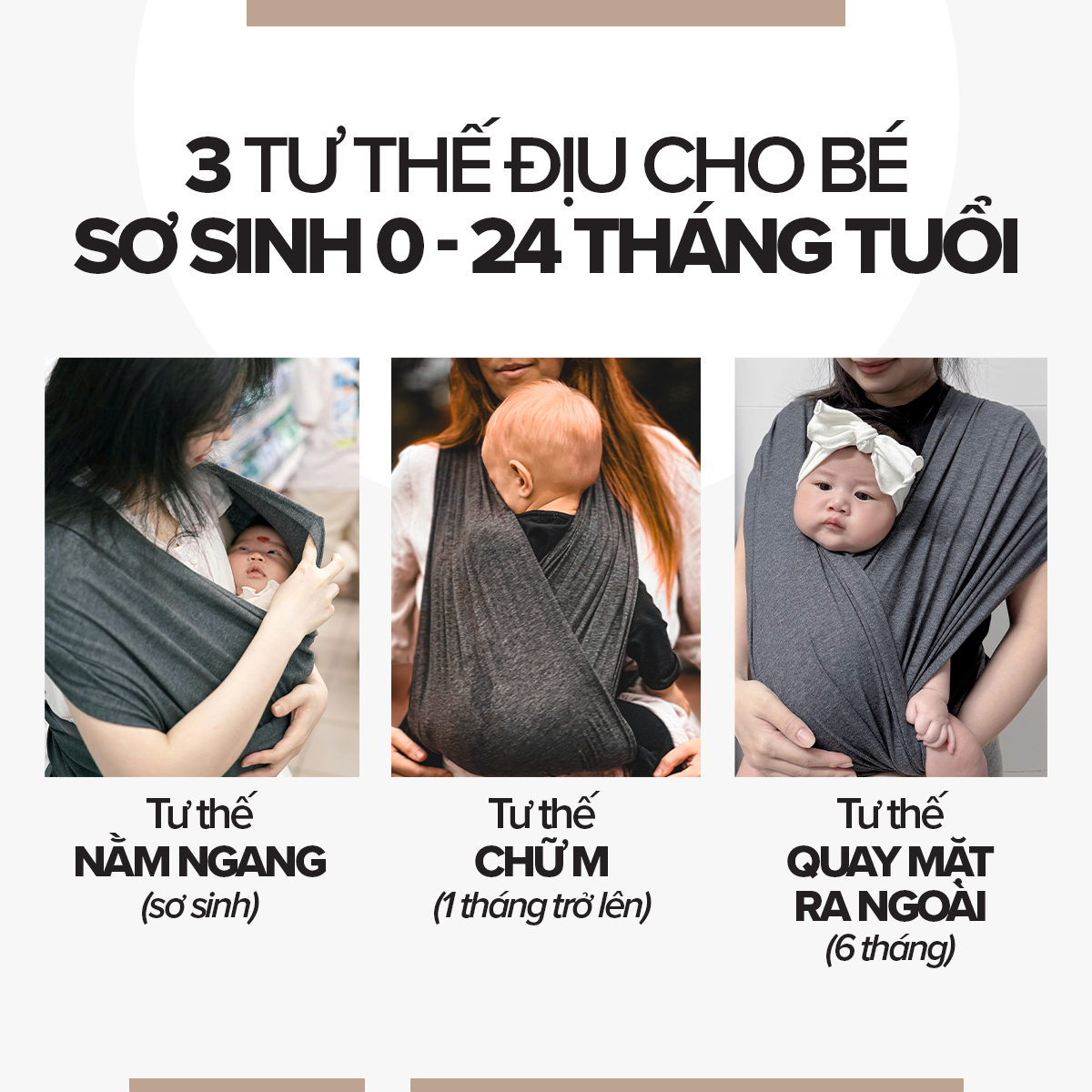 [Thiết Kế Mới - Màu Grey] Địu Vải Em Bé Sling Baby Sling NovaSoft/NovaSoft Plus Dễ Địu Êm Vai An Toàn Cho Bé 0–24 Tháng