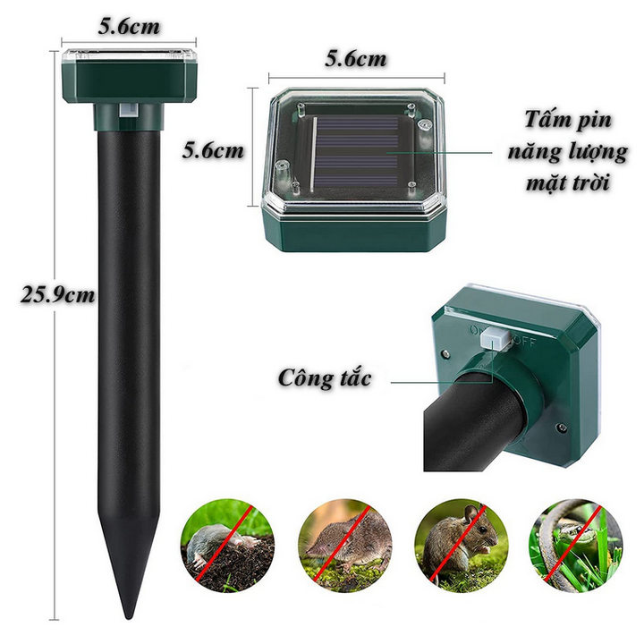 Bộ 2 LED SOLAR REPELLER Siêu Âm Đuổi Chuột, Rắn, Côn Trùng - Home and Garden