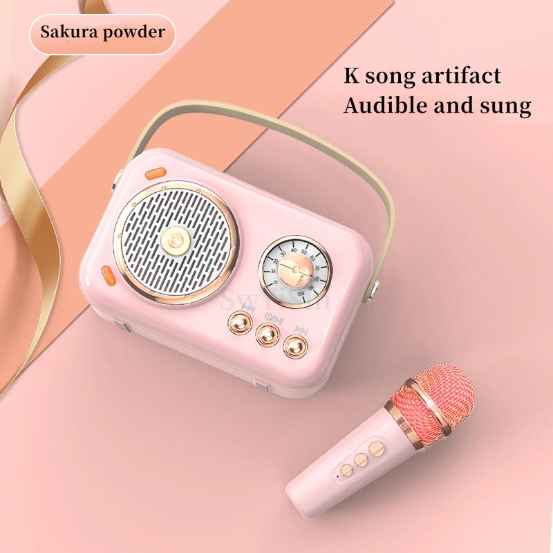 Gia Đình Mới Karaoke Ngoài Trời Trẻ Em Loa Bluetooth Micro Không Dây Di Động Thẻ Loa Siêu Trầm Cao Cấp Caixa De Som Color: Dual Mic Version