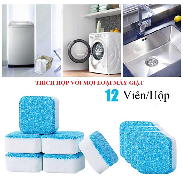 Viên Tẩy Lồng Máy Giặt Set 12 viên/ hộp - Vệ Sinh Máy Giặt, Diệt Sạch Vi Khuẩn, Vệ Sinh Lồng Máy Giặt Và Khử Mùi Hiệu Quả