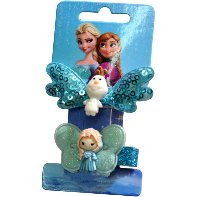 Kẹp tóc cho bé Frozen Elsa Anna hình cánh bướm Olaf đính kim tuyến - Combo 2 chiếc