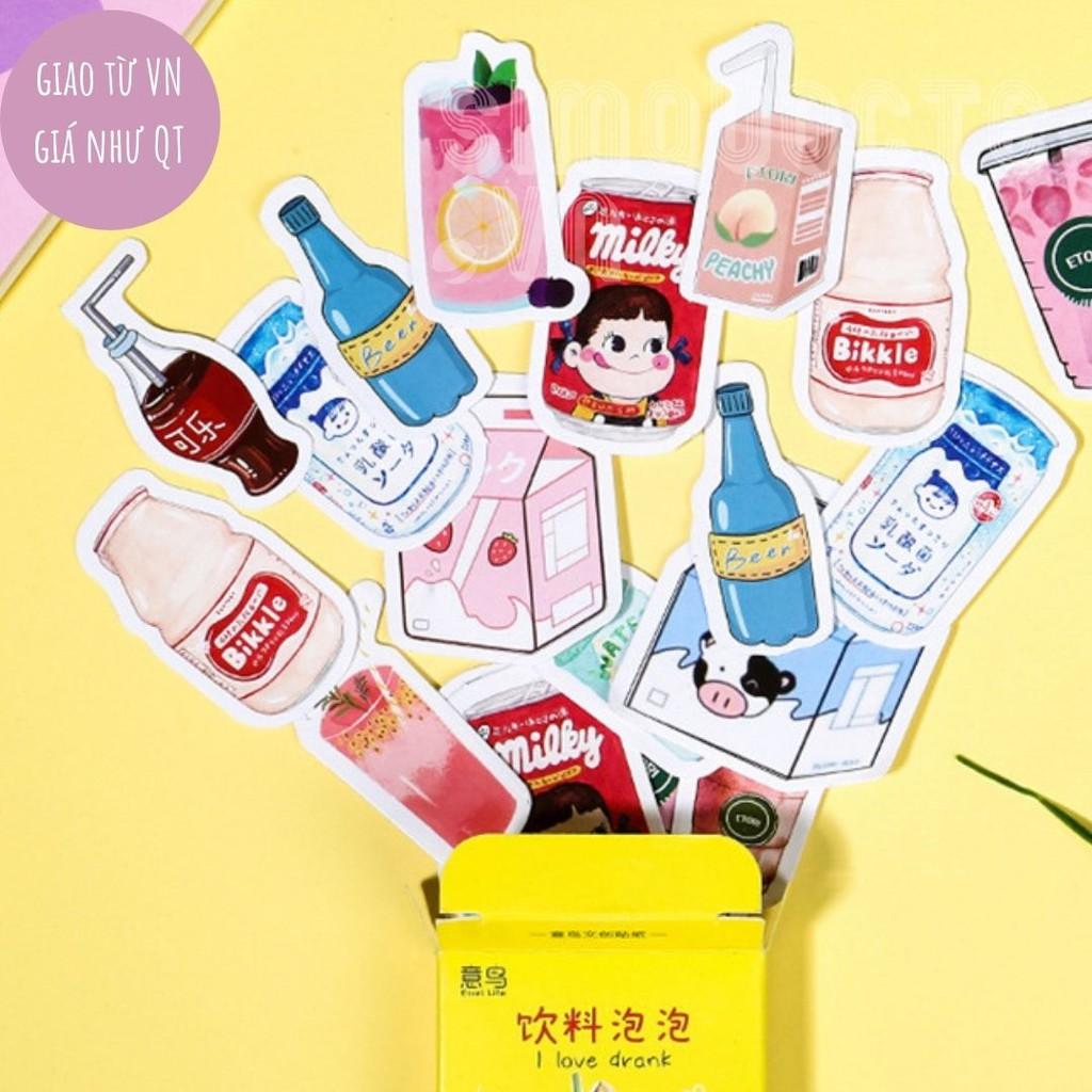 Hộp 45 sticker nhãn dán đáng yêu trang trí điện thoại vật dụng học tập gia đình Drink Bubble Box Sticker ST129