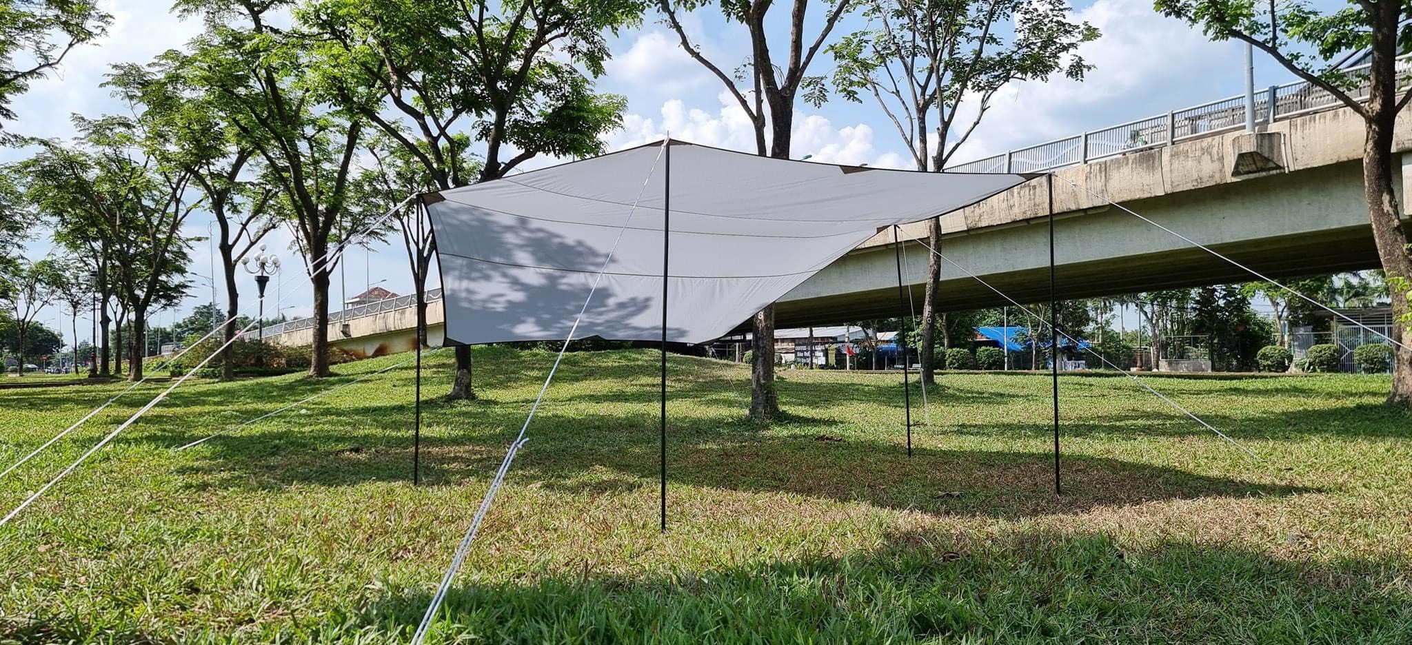 Hexa Tarp 4,4m × 4m + bộ trụ 2m xanh rêu