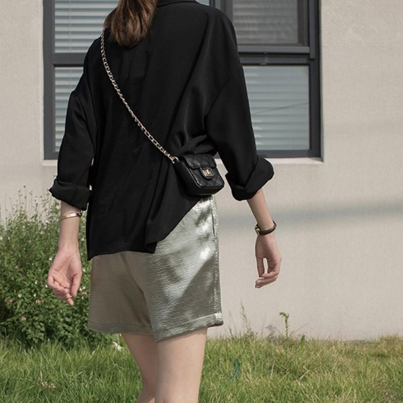 Áo sơ mi chiffon tay dài cổ bẻ hình chữ V màu trơn dành cho nữ