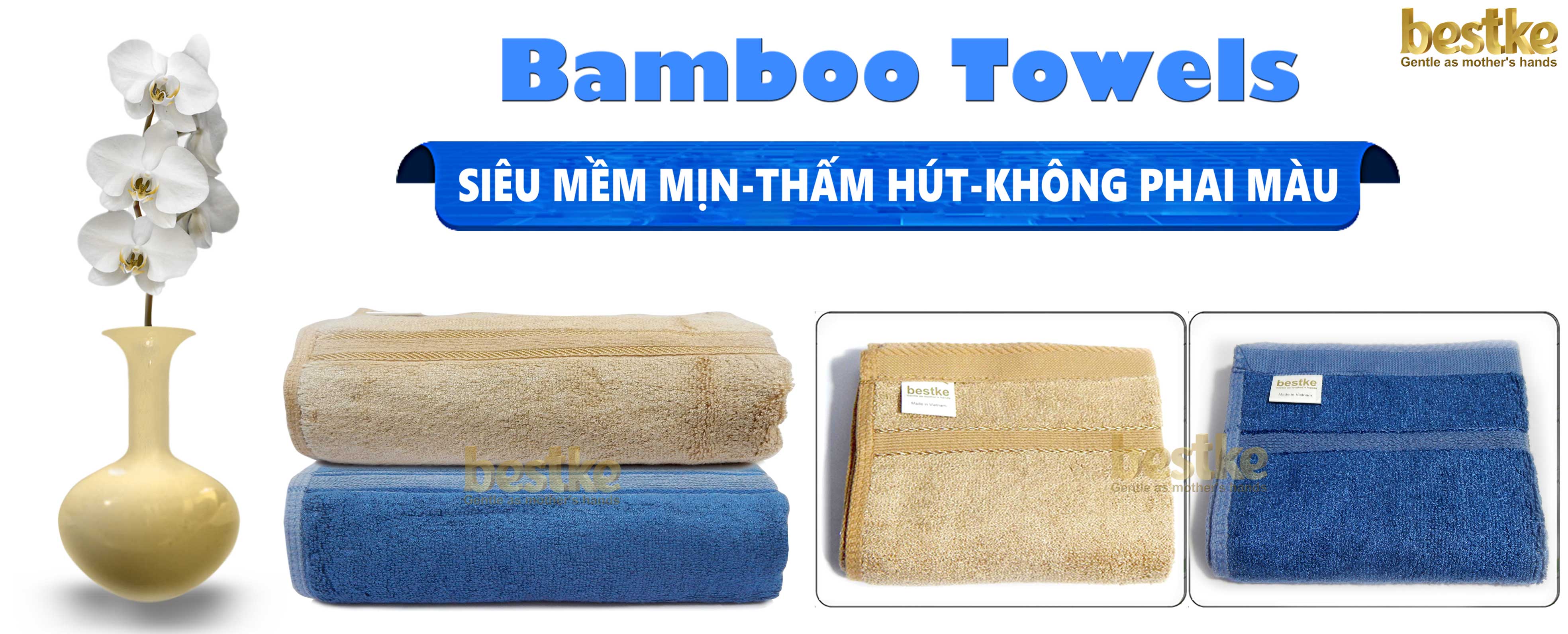 Combo 3 Khăn Mặt sợi tre bestke siêu mềm mịn, thấm hút và không phai màu, size 30*50cm, TL 70g/cái, Bamboo Towels