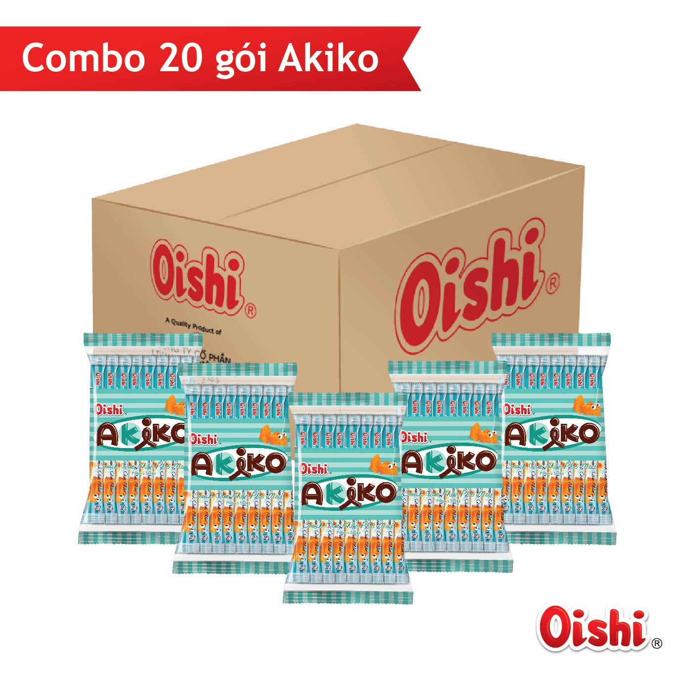 Combo 10 gói Oishi Snack Que Nhân Phô Mai Akiko (160g/gói/20 que)