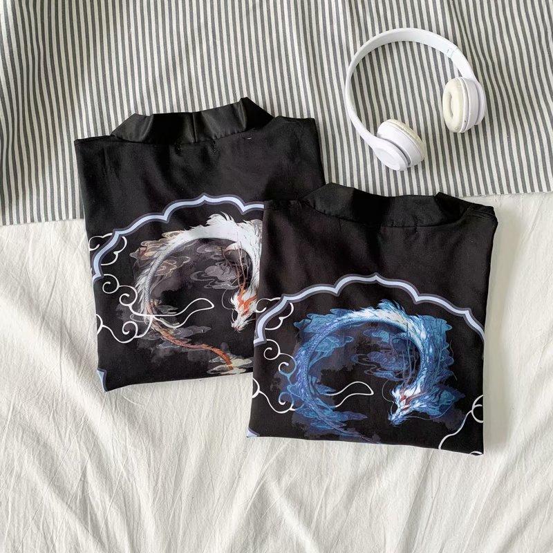 Áo Sơ Mi Tay Ngắn Dáng Rộng In Họa Tiết Rồng Thời Trang Dành Cho Nam