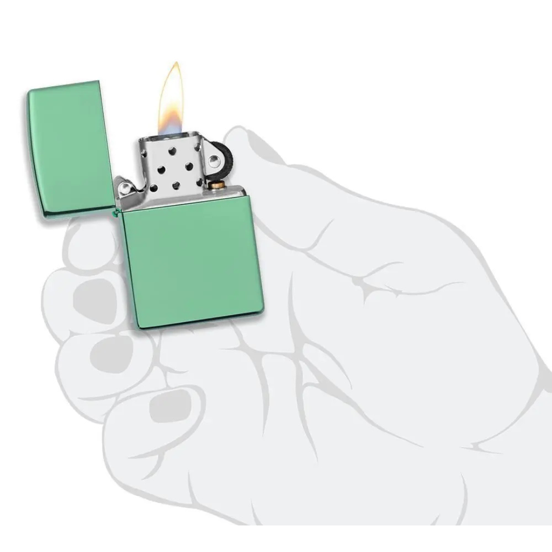 Bật lửa Zippo High Polish Green - Dòng Mạ Xanh Lá Cây Bóng Gương Chính Hãng Mỹ, Vỏ Đồng Thau Óng Ánh, Chống Gió Cao Cấp