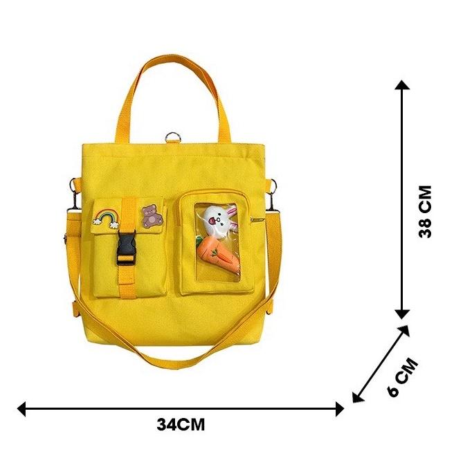 Túi đeo chéo SAM CLO bag canvas thời trang Hàn Quốc ULZZANG kèm phụ kiện, đựng sách, đi chơi, đi học GẤU BÔNG MỘT KHÓA