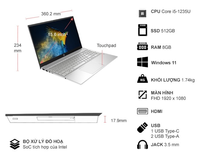 Laptop HP Pavilion 15-EG2036TX i5-1235U/8GB/512GB/Win11 6K782PA