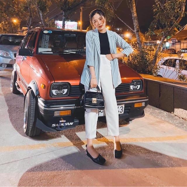 Áo blazer kẻ xanh