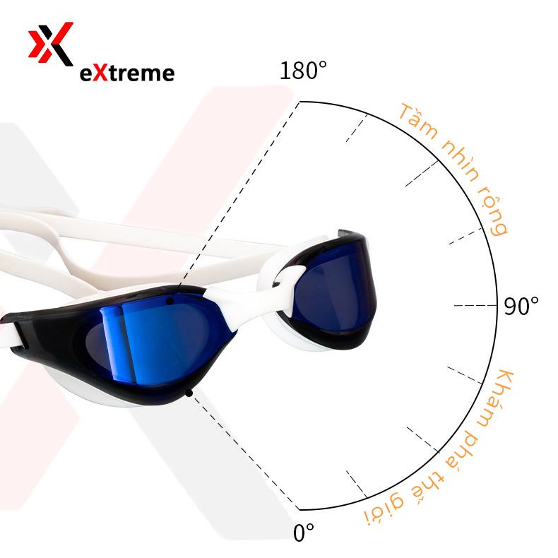 Kính bơi tráng gương chống sương mờ, chống UV eXtreme KG2101 cao cấp, dây đeo được làm 100% silicone mềm mại, thoải mái, thiết kế không trơn trượt, co giãn, thiết kế công thát học, chuyên nghiệp