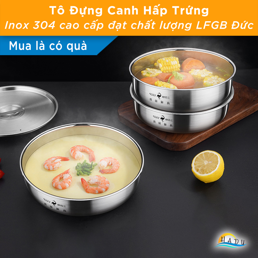 Bát Tô Đựng Canh Hấp Trứng Có Nắp Đậy 20cm Inox 304 Cao Cấp Đạt Chất Lượng LFGB Đức SSGP