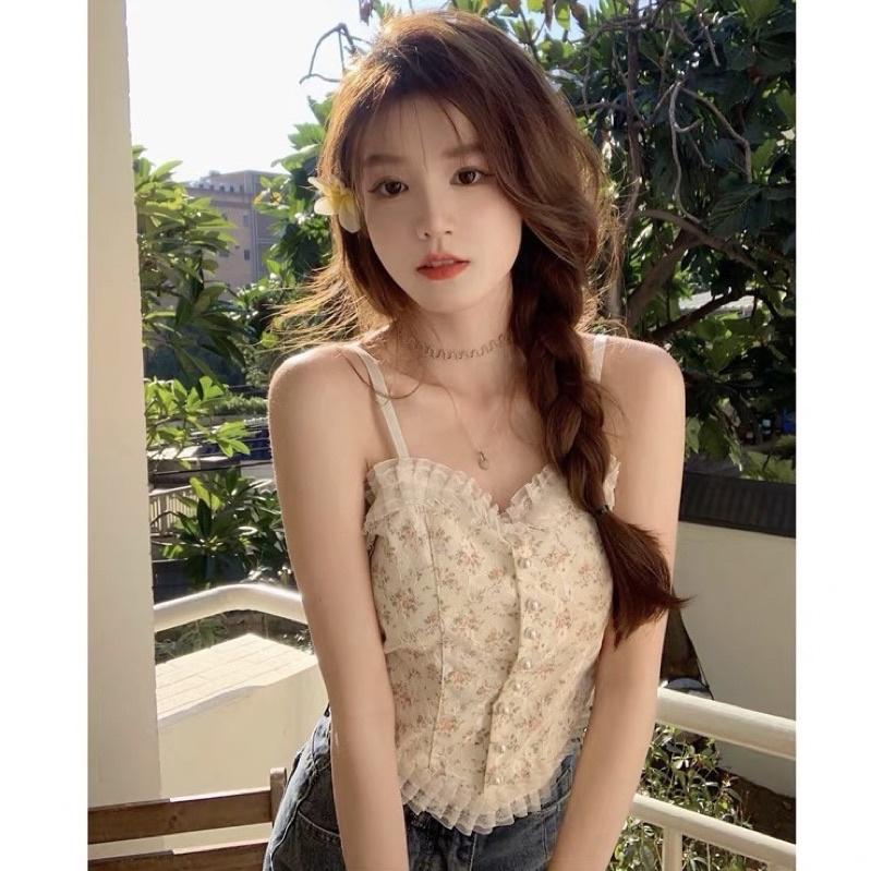 Áo hai dây bra ren hoa cúc ngọc chun lưng hàng Quảng Châu đẹp