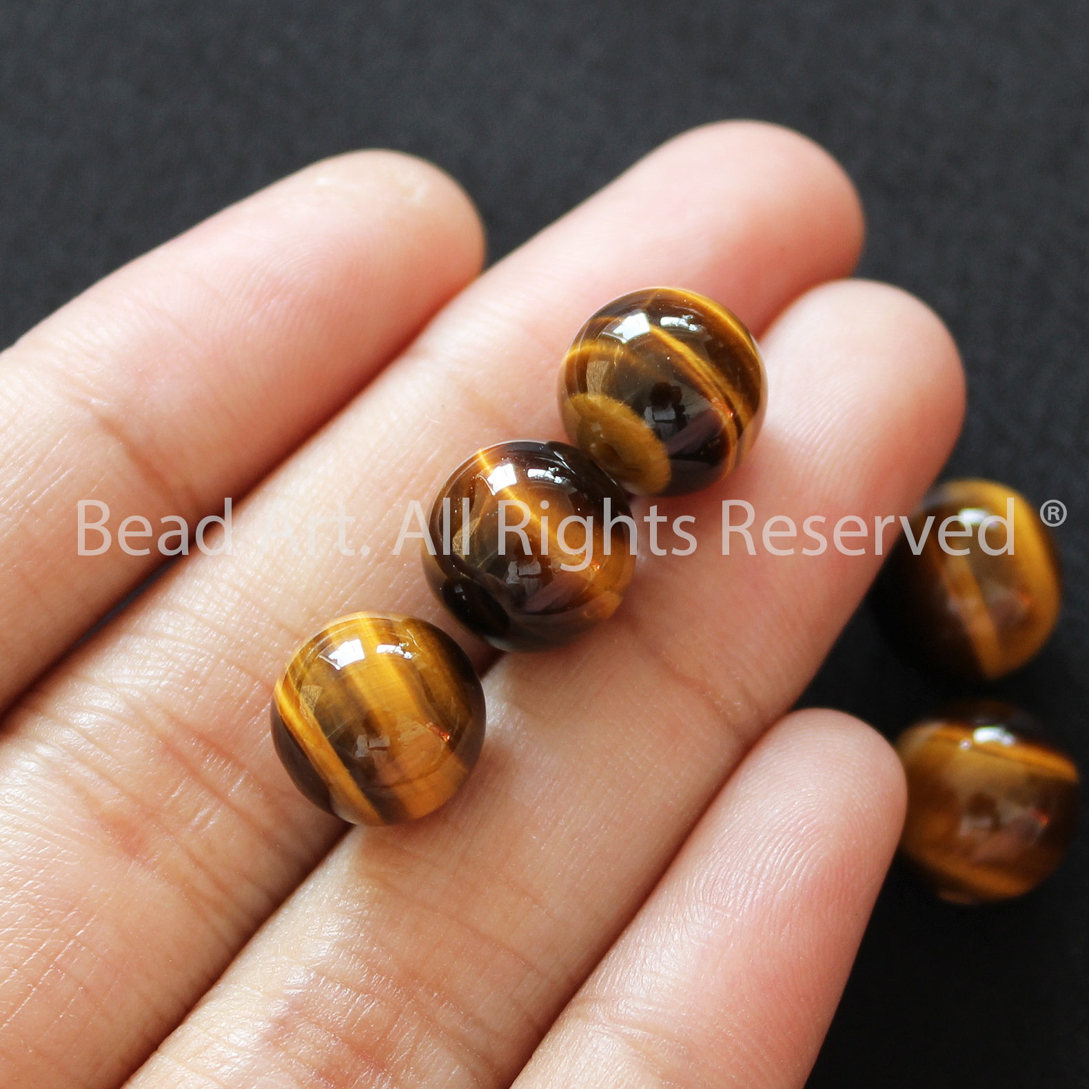 10MM Đá Mắt Hổ Vàng Nâu, Brown Tiger Eye, Mắt Cọp Vàng Tự Nhiên Loại AA, Đá Phối Vòng Tay Phong Thuỷ, Chuỗi Hạt, Mệnh Thổ, Kim - Bead Art