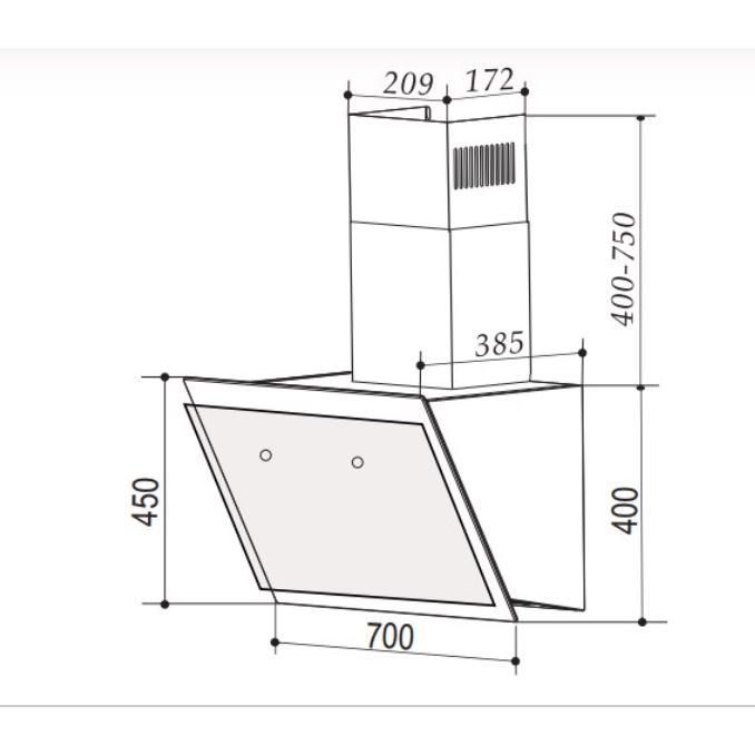 Máy hút mùi BAUER  CAO CẤP  Hút mùi nhà bếp BC 70MSI kính vát cảm ứng cao cấp bảo hành 2 năm