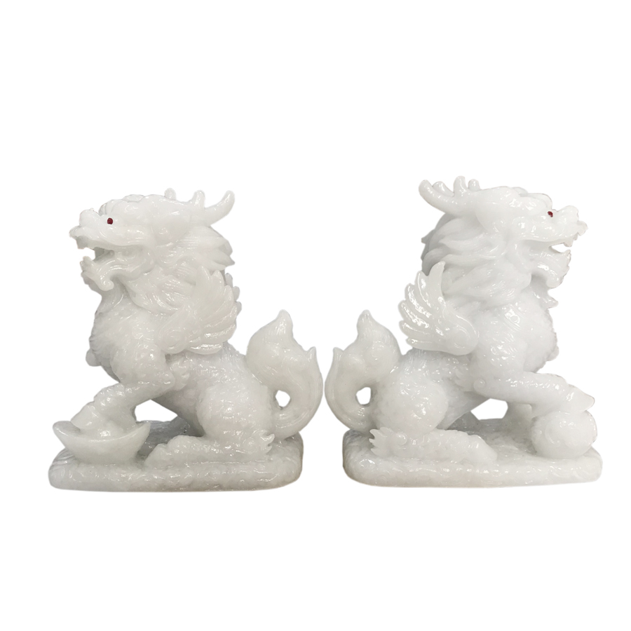 Cặp 2 Tượng Đá Tỳ Hưu Phong Thủy 2 Sừng - Trang Trí Bàn Làm Việc - Cao 12cm - Đá Non Nước