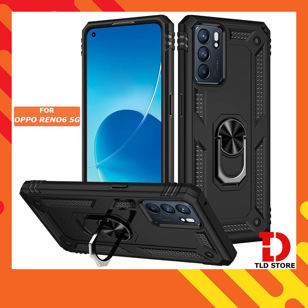 Ốp lưng cho Oppo Reno6 5G chống sốc 2 lớp kèm nhẫn xoay làm giá đỡ