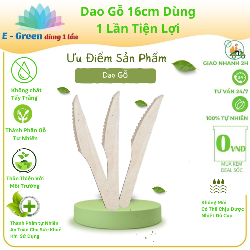 Bịch 50 Cái Muỗng, Nĩa, Dao Gỗ 16cm Dùng 1 Lần An Toàn Sức Khoẻ, Thân Thiện Môi Trường - Egreen Dùng 1 Lần