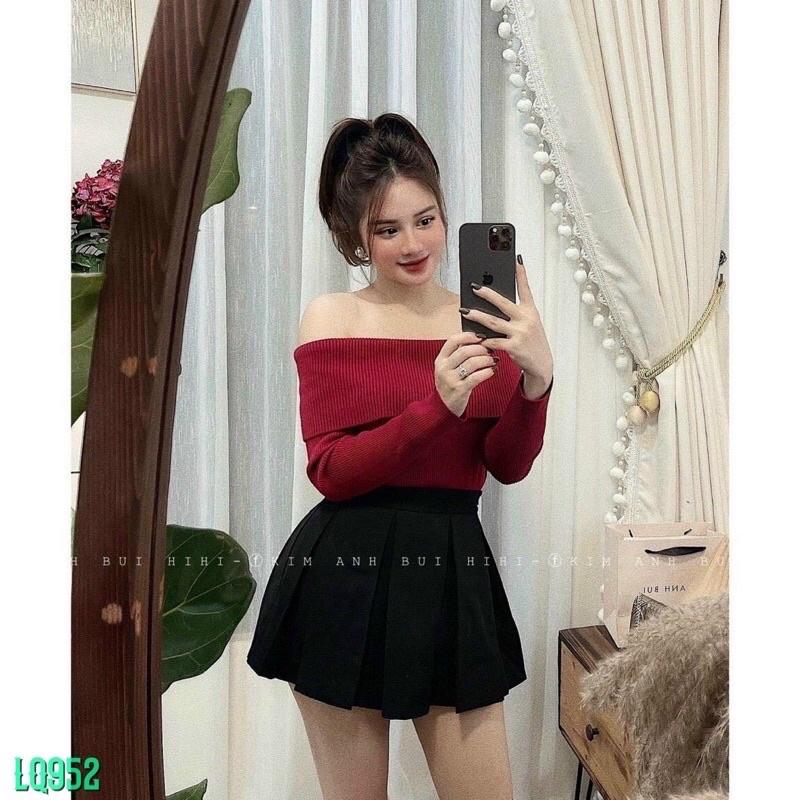 Áo len nữ dài tay cổ đổ bẹt vai sexy hàng len QC