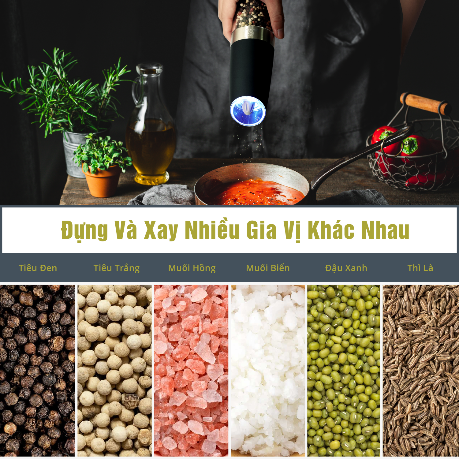 Máy Xay Tiêu Bằng Pin Tự Động Benchusch 6 Pin - Hàng Chính Hãng