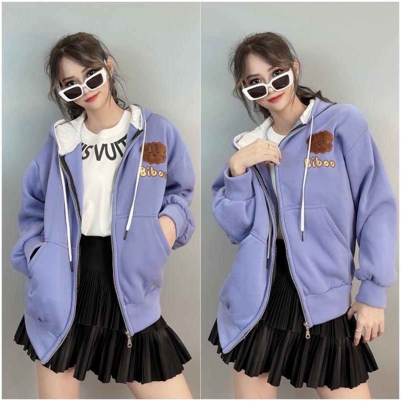 Áo khoác nỉ bông thêu gấu dày dặn form rộng quảng châu áo khoác chống nắng thêu GẤU BIB00 - TOPTEEN 3423