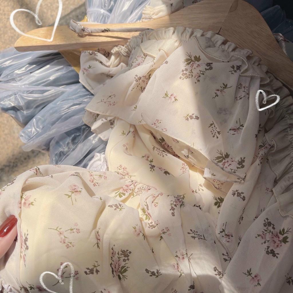 Đầm Hoa Nude Ren Rớt Vai Váy Hoa Ren Chít Eo Vai Nhún Bèo Xinh Xắn LANI SHOP