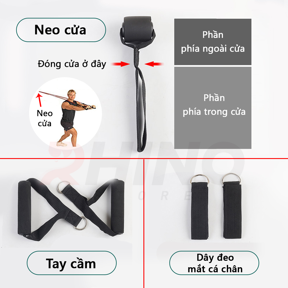 Dây ngũ sắc cao su tập Gym  chính hãng Rhino R401 full body, dây ngũ sắc 11 món tập thể hình đa năng tại nhà, văn phòng, phòng Gym