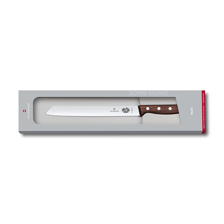 Dao cắt bánh mì cán gỗ VICTORINOX - THỤY SĨ :Dao cắt bánh mì Thụy Sĩ có cạnh lượn sóng Lý tưởng cho lớp vỏ giòn cứng Tay cầm bằng gỗ chất lượng cao