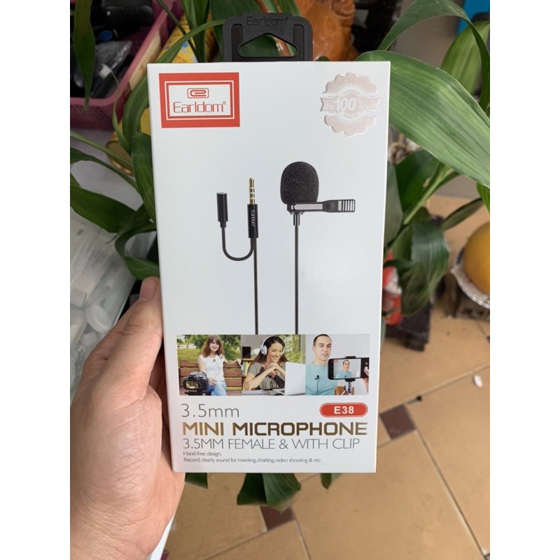 Mic Thu Âm Mini Cho Điện Thoại Chân 3.5mm kèm Jack Cắm Tai Nghe Earldom E38