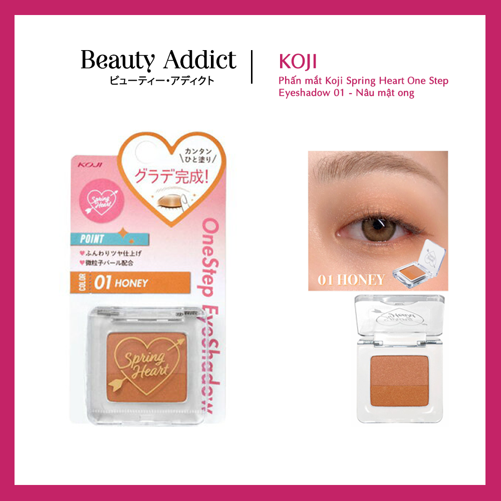 Phấn Mắt Màu Đôi Koji Spring Heart One Step Eyeshadow Nhật Bản, 2 Màu Tích Hợp, 1 Bước Trang Điểm, Phù Hợp Tông Da, Lên Màu Tự Nhiên, Mềm Mịn, Dưỡng Ẩm Bầu Mắt