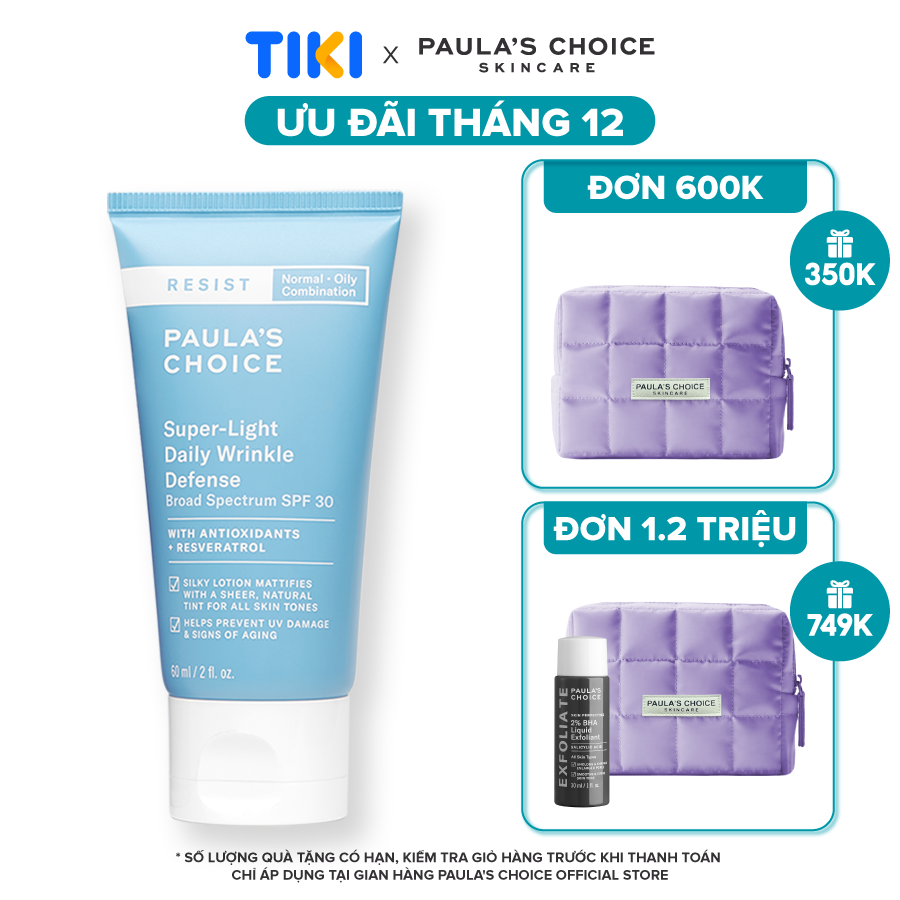 Kem Chống Nắng Đa Năng Siêu Nhẹ Không Bết Dính Paulas Choice Resist Super - Light Daily Wrinkle Defense Spf30 60Ml