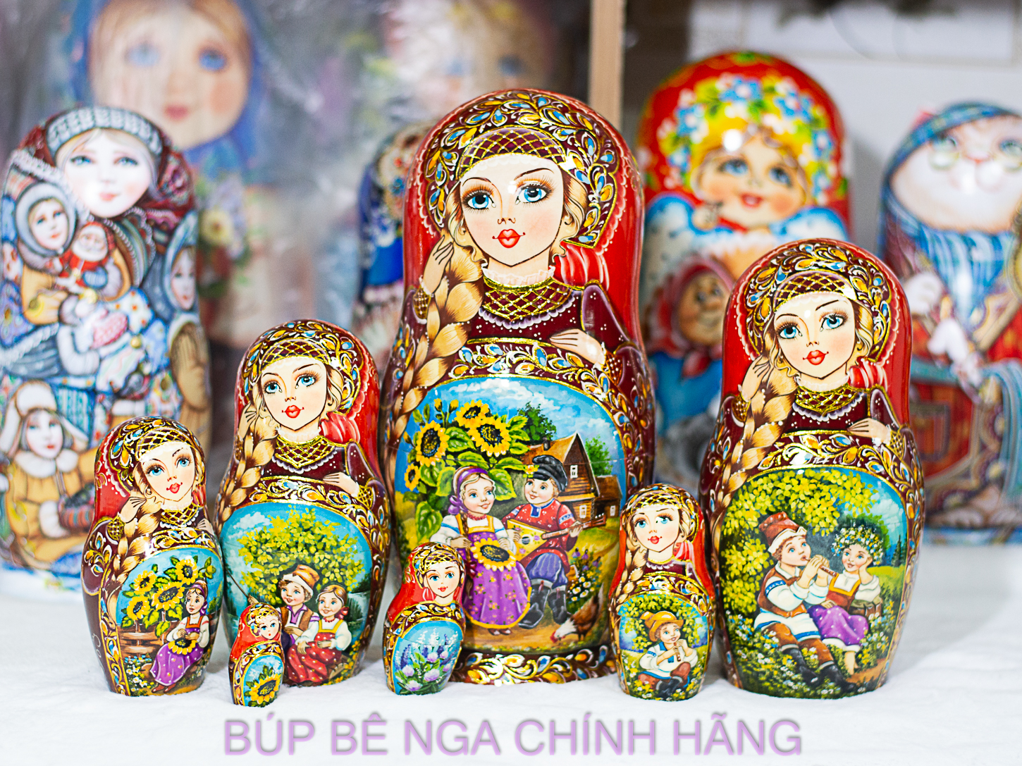 BỘ BÚP BÊ NGA CAO CẤP 7 LỚP 22CM HOA VĂN "NHỮNG ĐỨA BÉ THÔN QUÊ NGA" RẤT ĐẸP VÀ SANG TRỌNG, ĐỘC ĐÁO