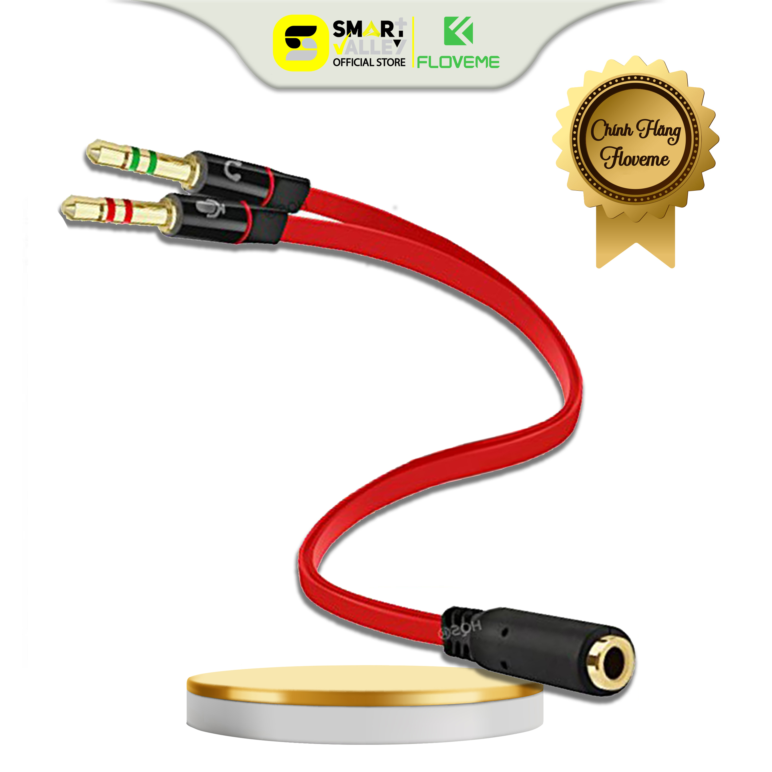 Cáp gộp audio và mic 2 vào 1 ra 3.5mm Floveme  - Thiết kế nhỏ gọn - Tăng cường chất lượng tín hiệu - Giảm nhiễu tốt - Hàng chính hãng