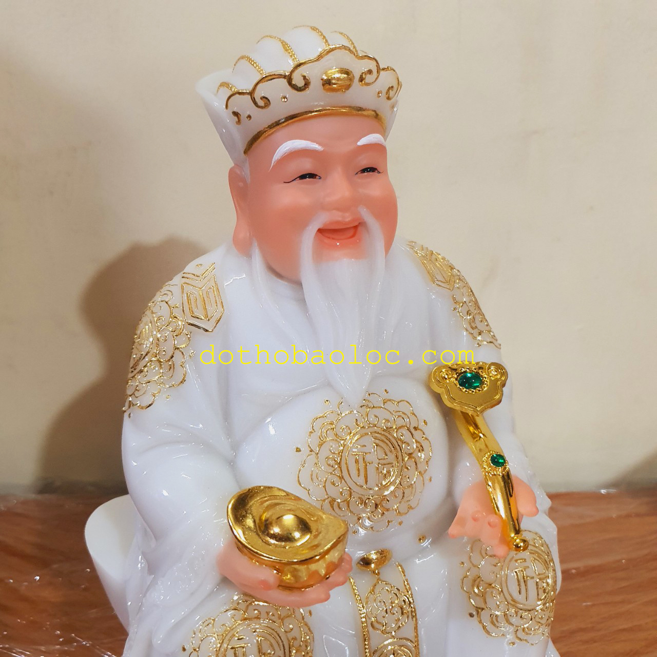 Cặp tượng thần tài ông địa đá cao cấp nhập khẩu Đài Loan màu trắng cao 25cm