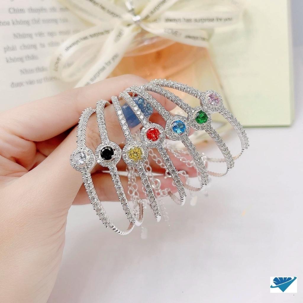 Bộ trang sức nữ - Dây chuyền - Lắc tay - Nhẫn - Bông tai bạc thật đính đá tròn, Trang sức Anchi jewelry.