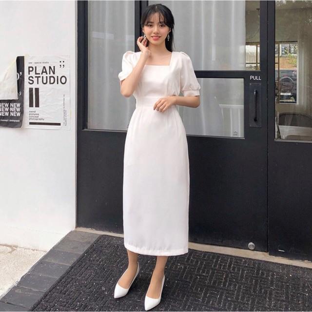 Đầm Suông Dài Trắng Cột Nơ Sau