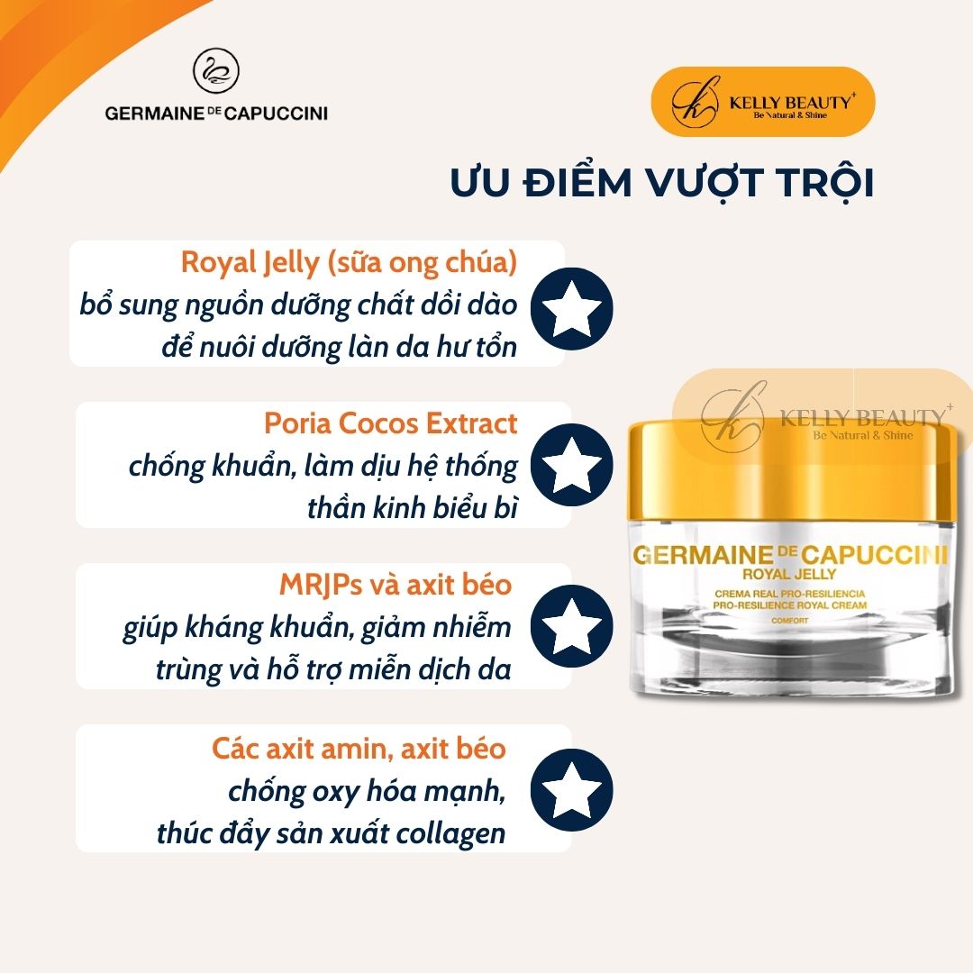 Kem Phục Hồi Da Dầu Germaine Royal Jelly Cream Comfort - Giảm Kích Ứng, Làm Dày Da, Phục Hồi Cấu Trúc Da | Kelly Beauty