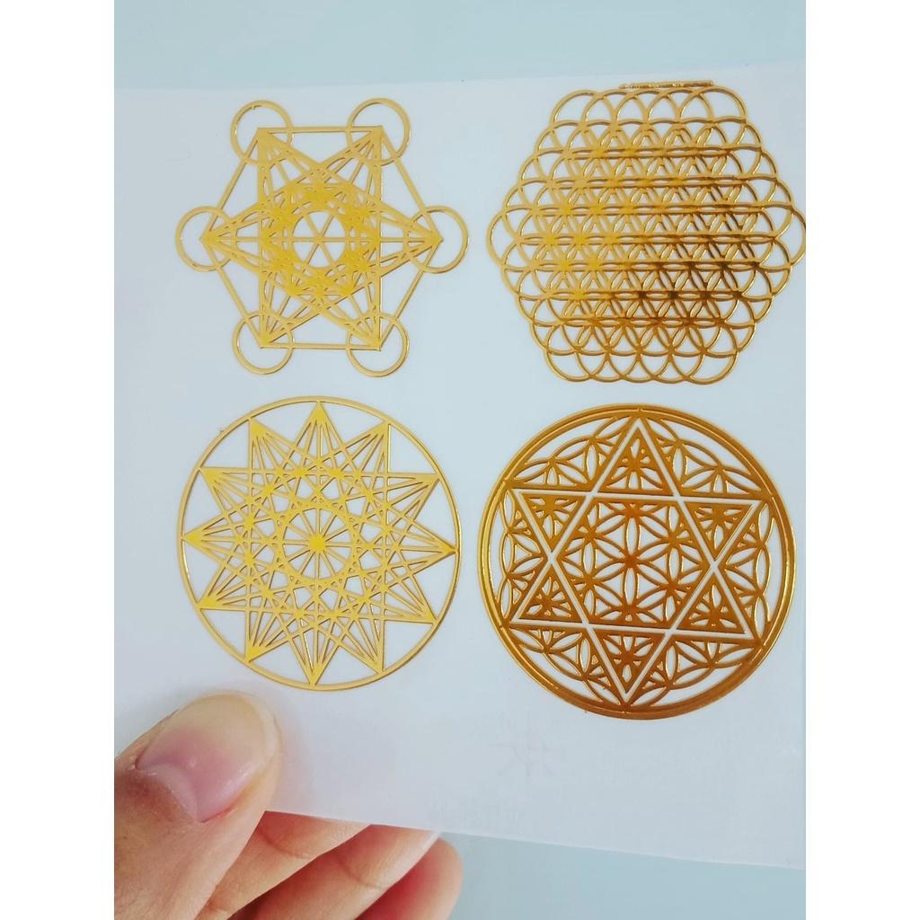 Decal Mandala Đồng dán Tháp Năng Lượng - Con lắc cảm xạ - Kim Tự Tháp - DIY trang trí - Set 4 Decal Mandala may mắn