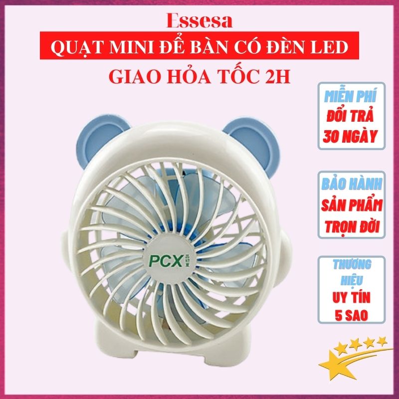 Quạt Mini Để Bàn Có Đèn, Nhiều Họa Tiết - Chính hãng (Giao Màu,  Hình Ngẫu Nhiên)