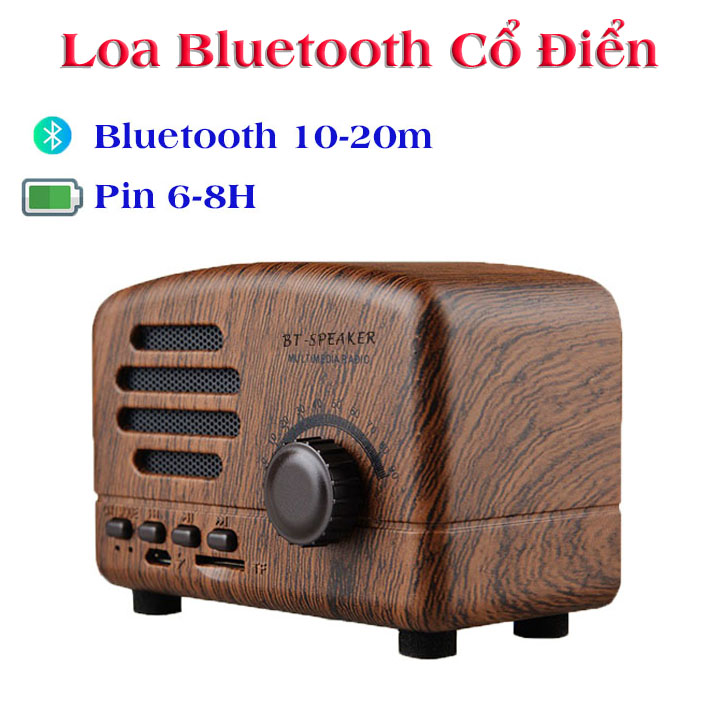 Loa bluetooth mini giá siêu rẻ di động cổ điển BT01 vân gỗ retro dễ thương decor phòng , Loa BT Speaker âm thanh trầm cực hay