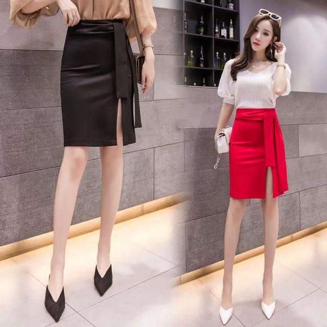 Chân Váy Sẻ Đùi 55cm Dây Buộc Nơ Thời Trang Nữ