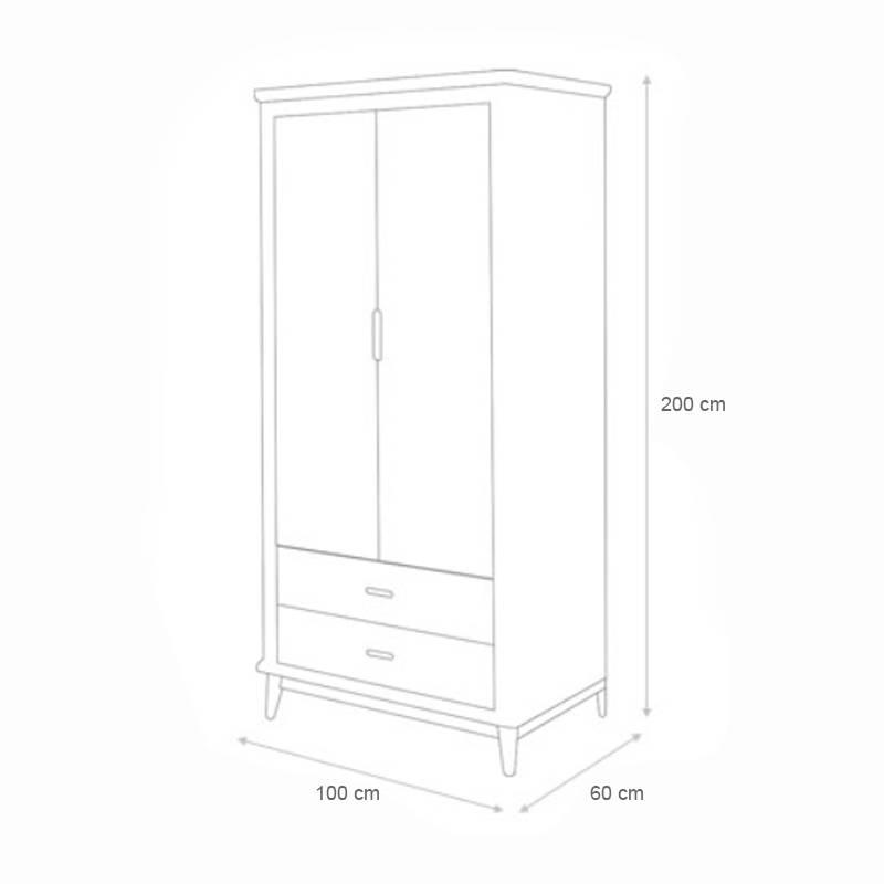 Tủ Quần Áo 2 Cánh Vivid Gỗ Tự Nhiên 1M2 Ibie BSW2VIVR12 - Trắng