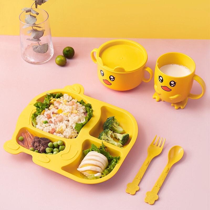 Full bộ 5 món khay ăn dặm hình con vịt vàng siêu đáng yêu - Bộ bát ăn dặm cho bé 5 chi tiết hình con vịt.