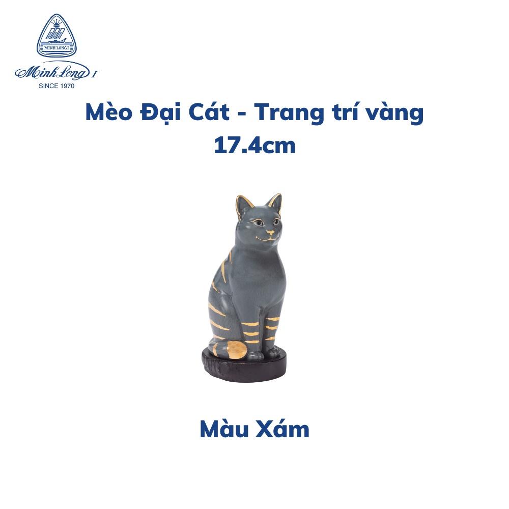 Tượng Mèo Sứ Cao Cấp Minh Long - Đại Cát - Trang Trí vàng - 17.4 cm