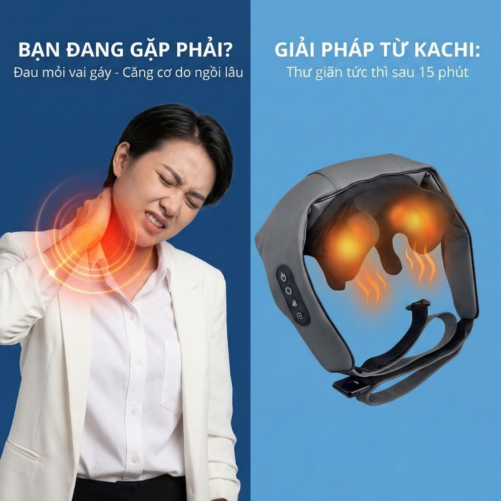 Máy massage cổ vay gáy 4D Kachi MK395 mô phỏng bàn tay người, chạy pin không dây tiện lợi - hàng chính hãng
