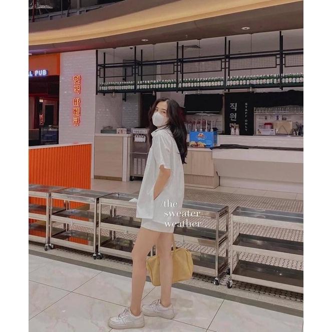 Áo xẻ tà vạt cúc - Áo sơ mi nữ cá tính