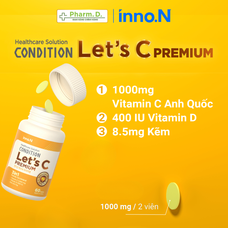 Viên Uống CONDITION Let's C Premium inno.N Bổ Sung Vitamin C, Kẽm, Vitamin D Hỗ Trợ Sức Khỏe