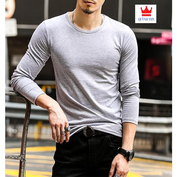 Áo thun nam tay dài cổ tròn mặc thu đông, giữ nhiệt, chất cotton co giãn, áo dài tay dáng ôm cao cấp